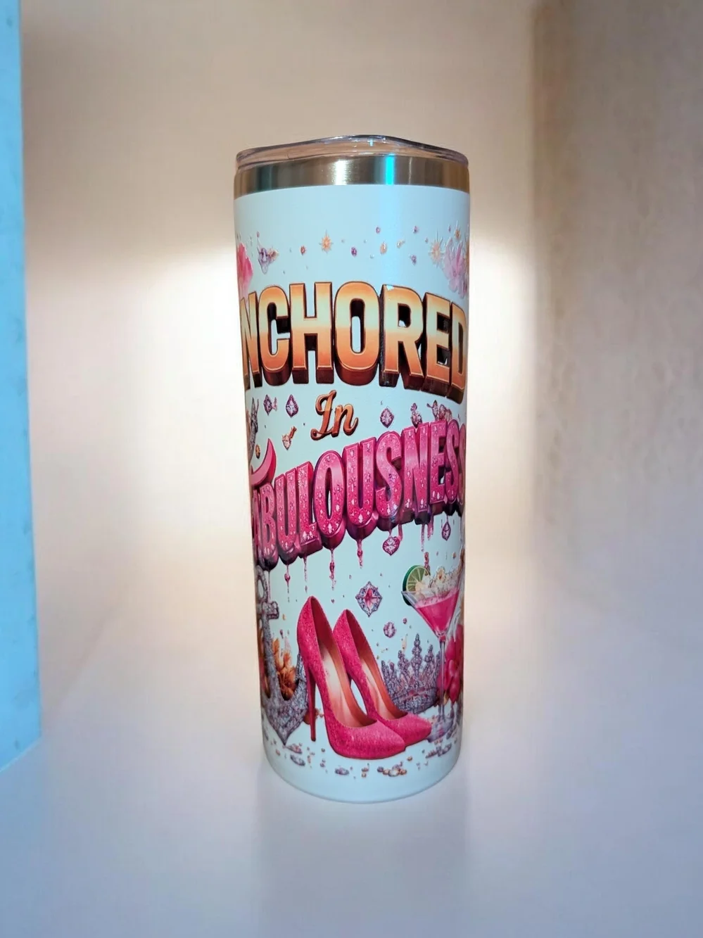 Women Pink 'Anchored in Fabulousness' Travel Tumbler